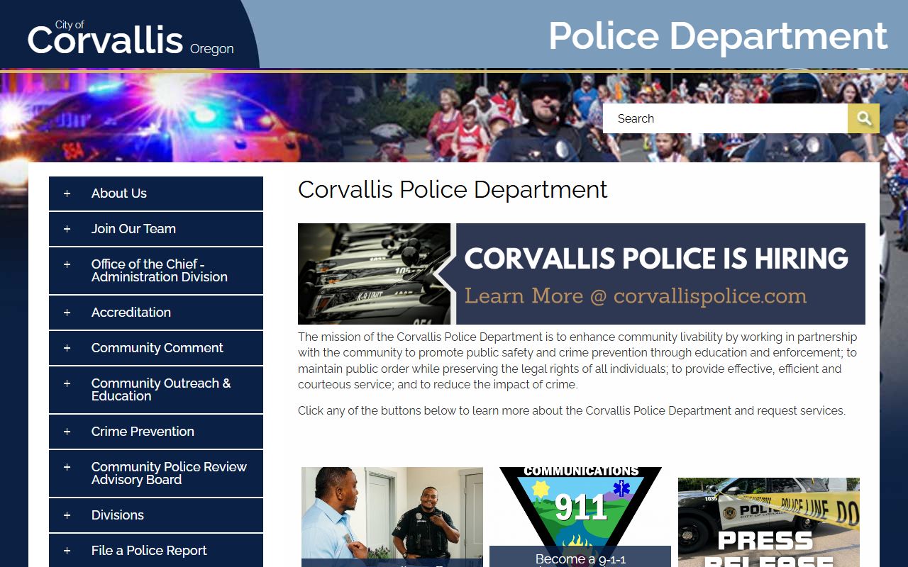 Corvallis Police Department information page for sex offender resources