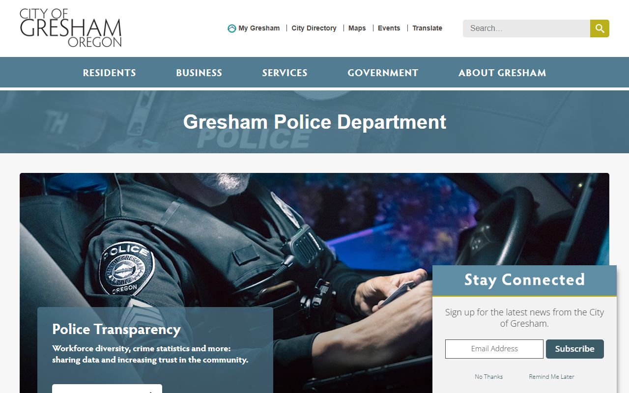Gresham Police Department building where sex offender registration takes place