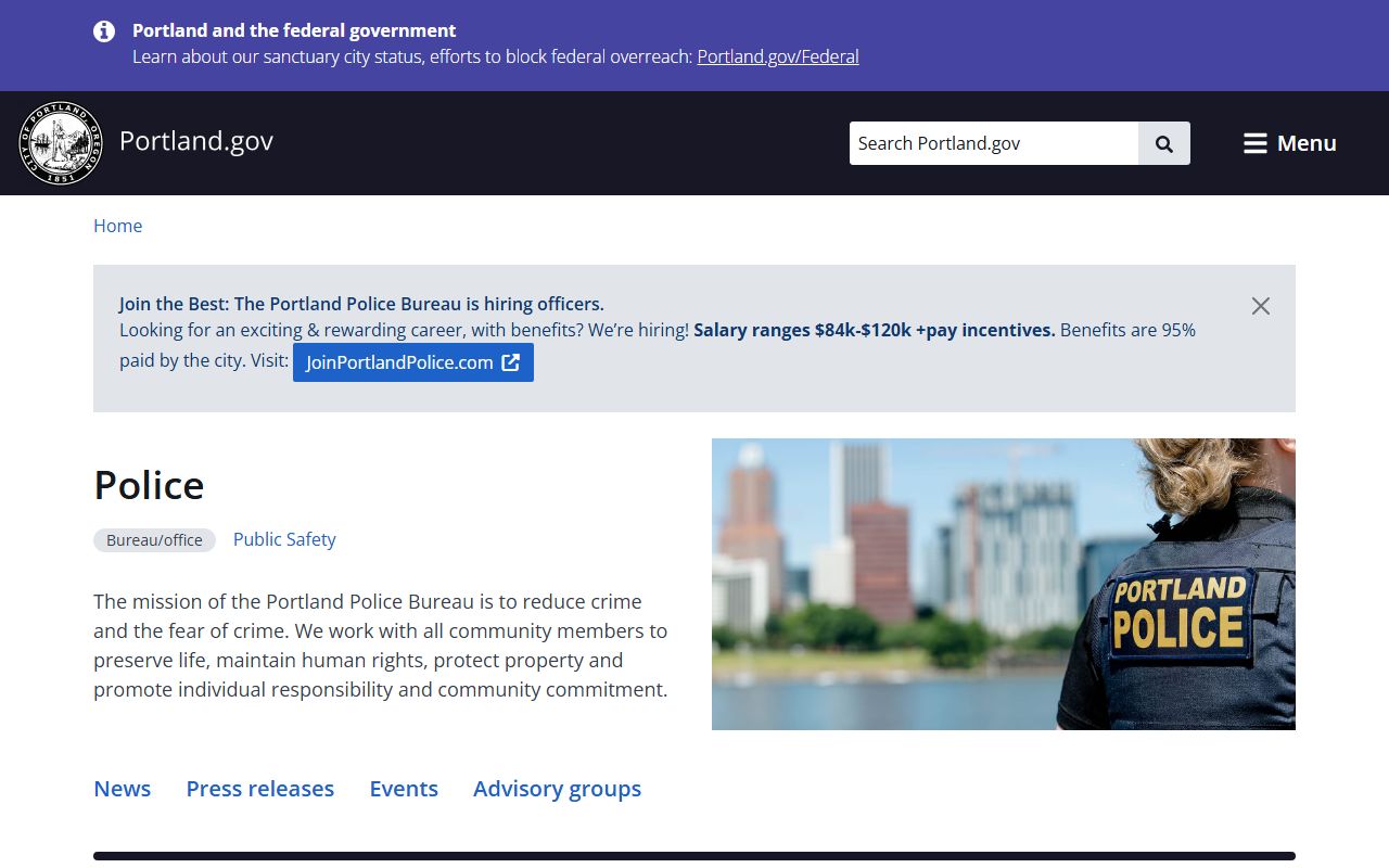 Portland Police Bureau headquarters for sex offender registry operations in Portland Oregon