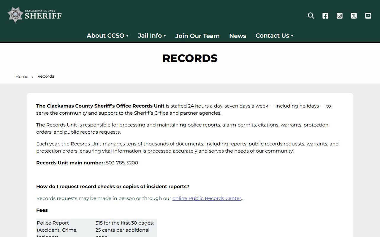Clackamas County Sheriff Records portal for sex offender registry lookups