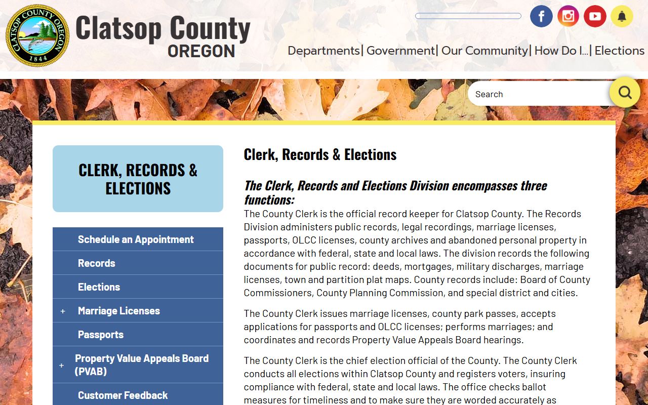 Clatsop County Clerk records website for public record access