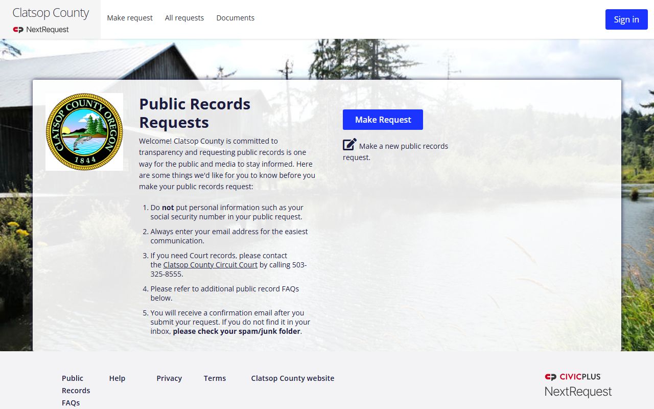 Clatsop County public records request portal for county records