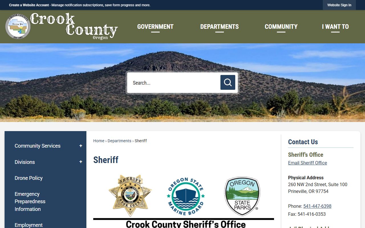 Crook County Sheriff Office website for sex offender registration in Crook County