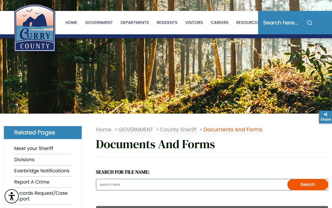 Curry County Sheriff documents and forms page for sex offender records requests