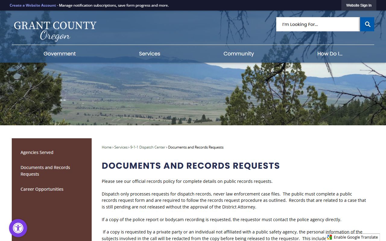 Grant County documents and records requests page for sex offender information