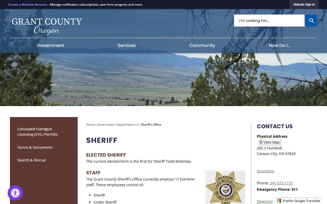 Grant County Sheriff's Office website for sex offender registry information