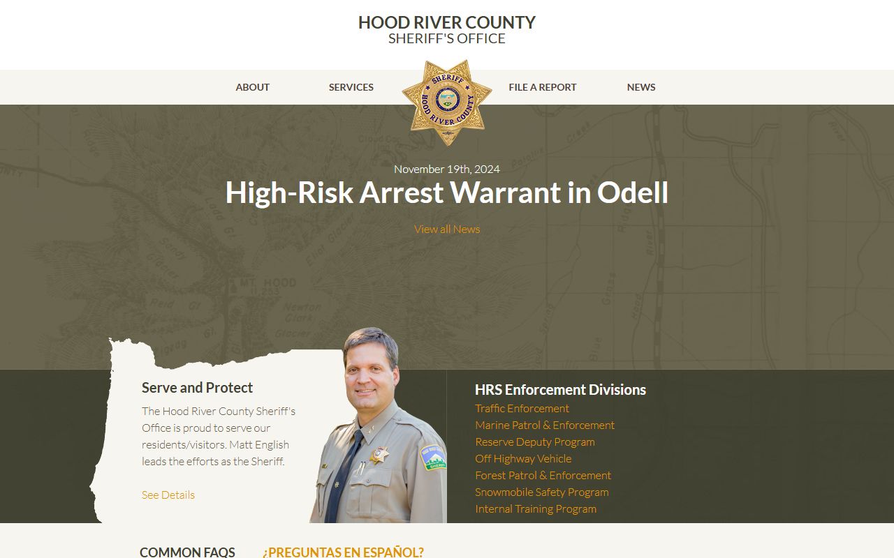 Hood River County Sheriff's Office website for sex offender registration