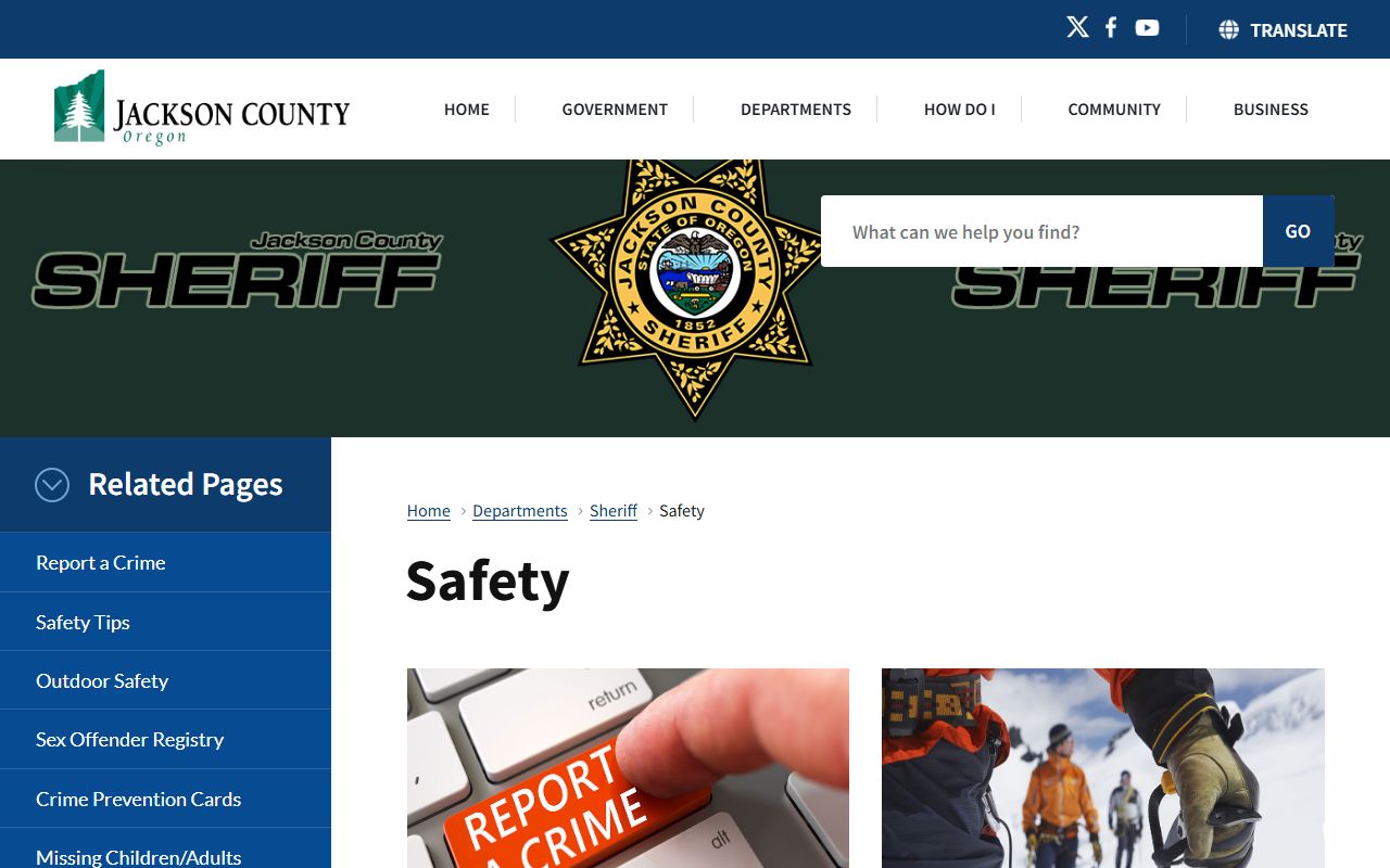 Jackson County Sheriff safety information page for sex offender awareness