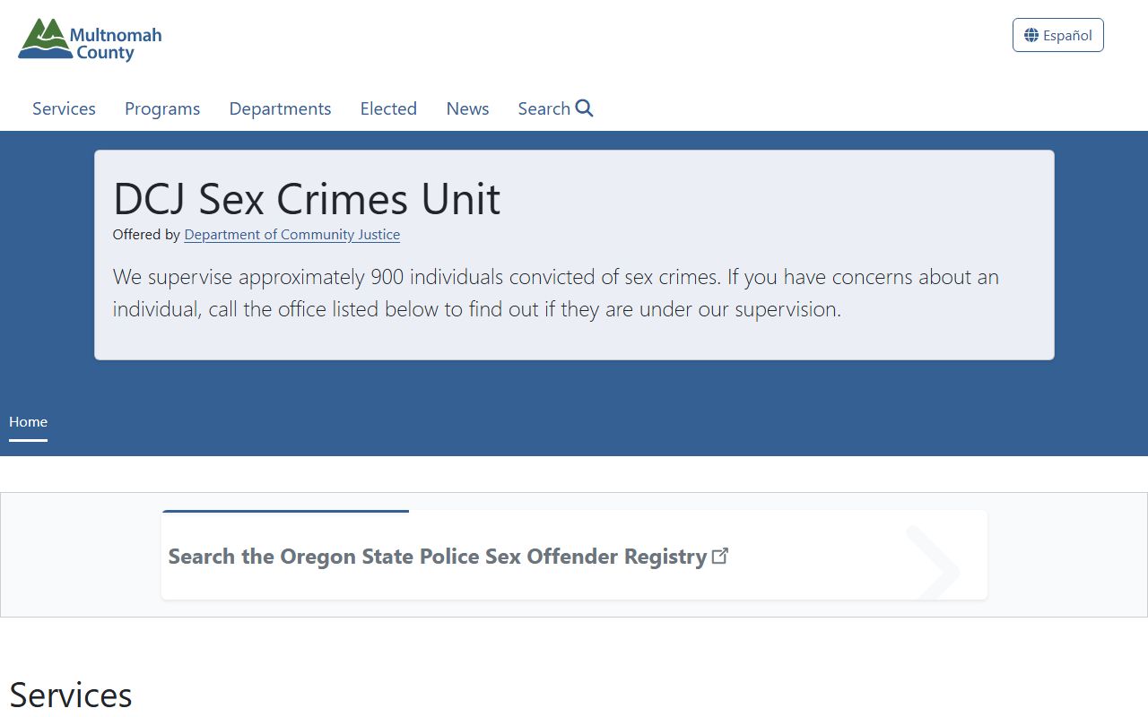 Multnomah County Department of Community Justice sex offender supervision program