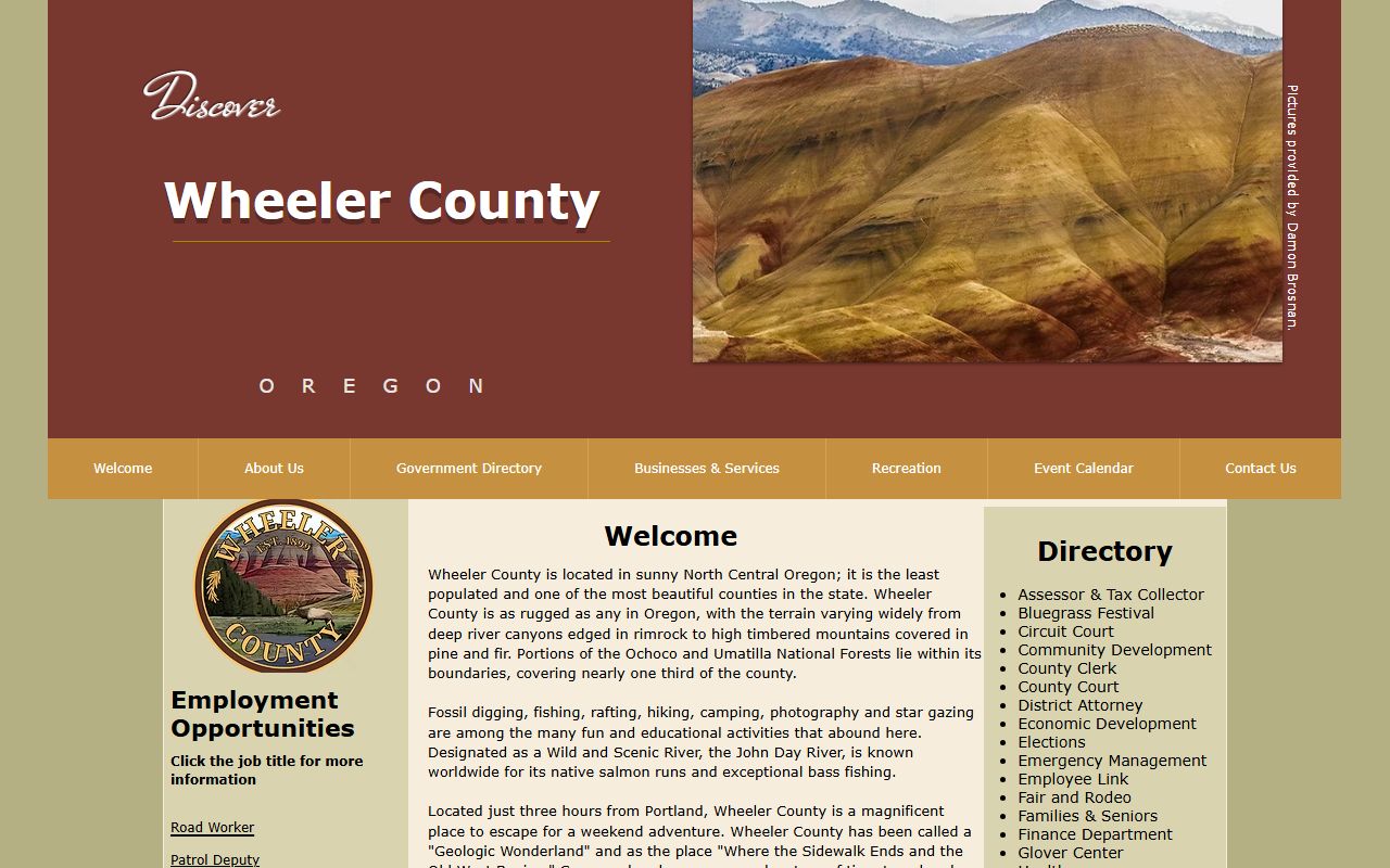 Wheeler County Oregon government website with links to sheriff and public safety resources