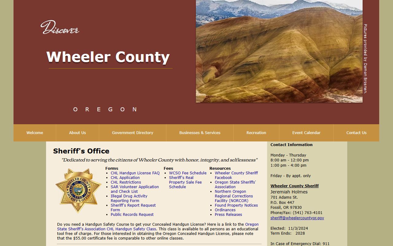 Wheeler County Sheriff's Office building in Fossil Oregon for sex offender registry coordination