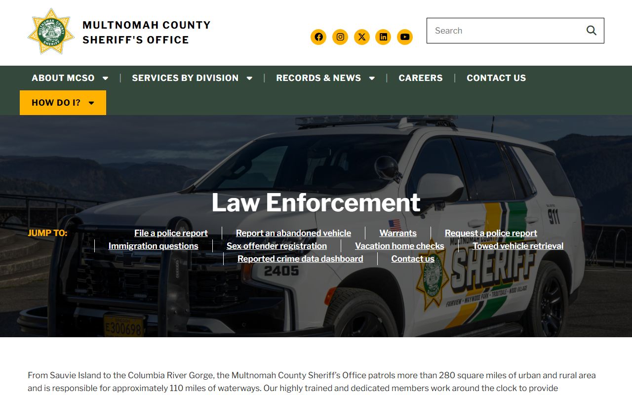 Multnomah County Sheriff sex offender registration information in Oregon