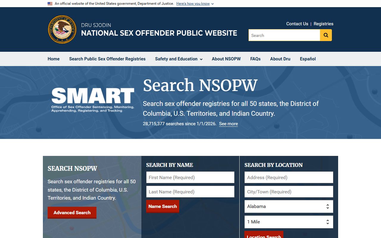 National Sex Offender Public Website for searching Oregon and other states