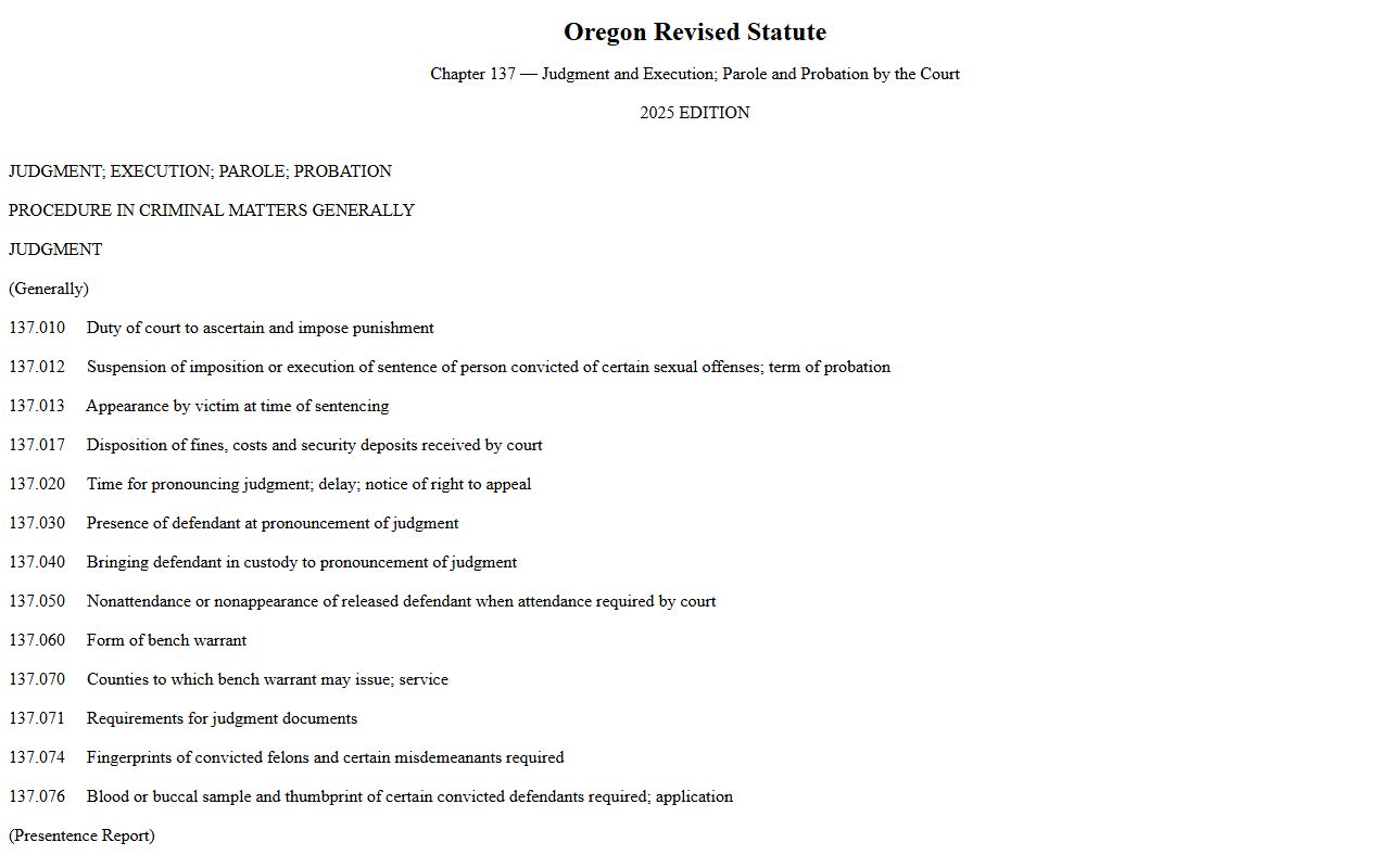 ORS Chapter 137 sentencing laws for sex offenders in Oregon