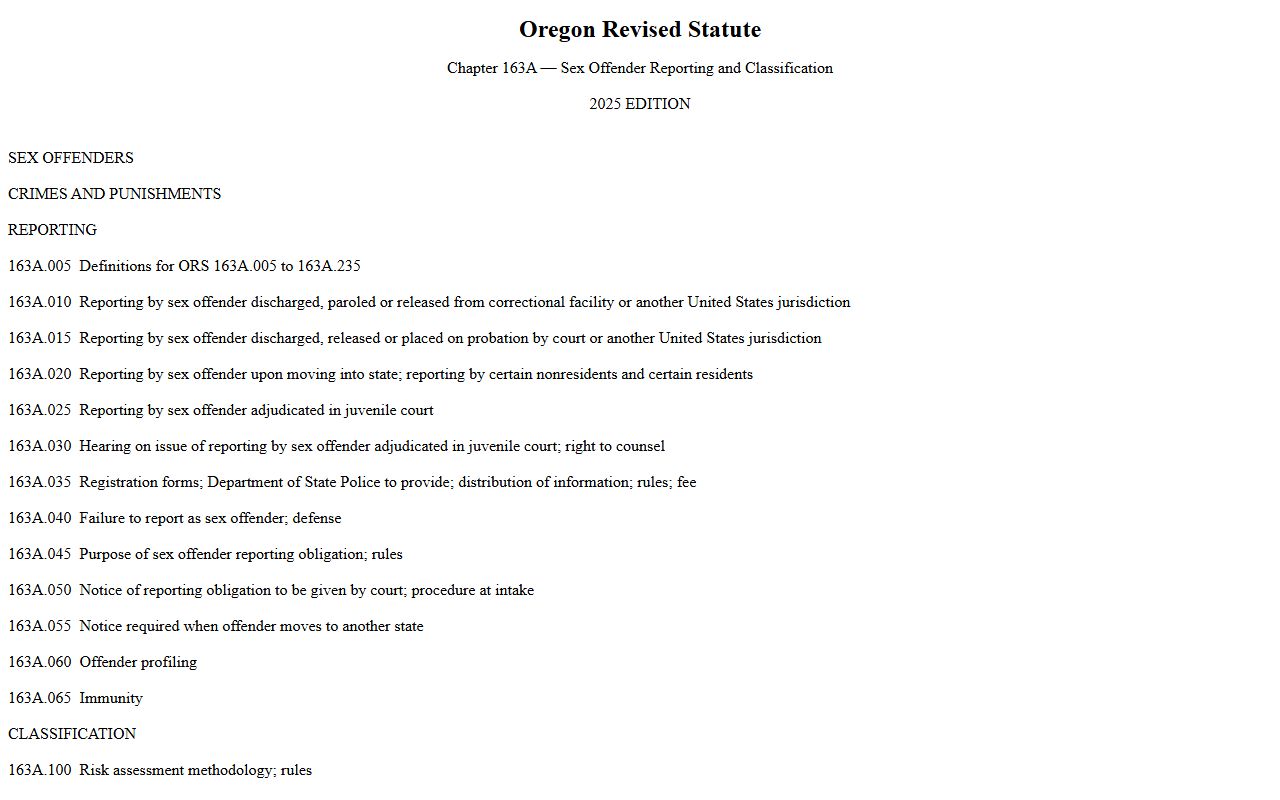 ORS Chapter 163A sex offender registration statutes for Oregon